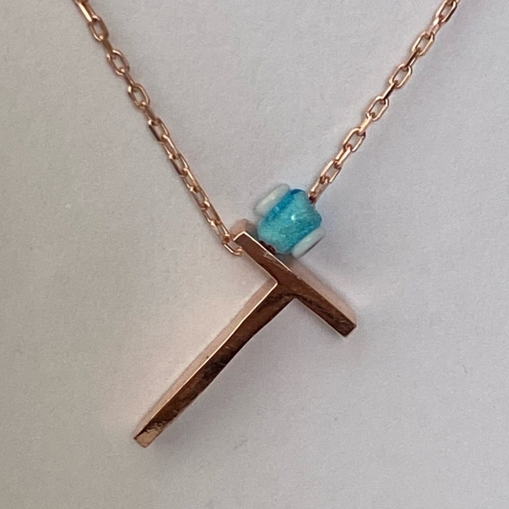 925 Silver letter T initial evil eye necklace 14K rose gold plated